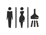 3DP Signs - 15 cm Geprägt Toilette Design türschild SA117 wc schilder selbstklebend - Moderne Damen wc Aufkleber Bad Schild für türen - Mann Frau Dusche Toilettenschild (Prime Schwarz)