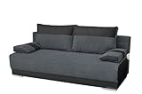 Couch mit Schlaffunktion und Bettkasten Sofa Schlafsofa Wohnzimmercouch Bettsofa Ausziehbar Nisa (Dunkelgrau+Schwarz)