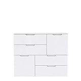 FORTE Sienna Kommode mit 2 Türen und 4 Schubkästen, Holzwerkstoff, Weiß/ Weiß Hochglanz, 114.9 x 34.1 x 92.9