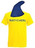 aprom Zwergen T-Shirt Kostüm mit Mütze div. Motive zur Auswahl - Fasching JGA Sheriff Gruppenkostüm Karneval Zwerg (XL, Gelb - Partyzwerg)