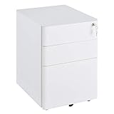 Vinsetto Rollcontainer, mobiler Aktenschrank mit 3 Schubladen, Büroschrank, Aufbewahrung, Stahl, Weiß, 39 x 48 x 59