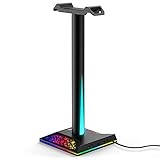 REAWUL RGB Headset Halter 9 Beleuchtungsmodi LED Headset Ständer mit 2 USB und 3,5mm AUX Anschluss Universal Gaming Kopfhörerhalter, Headset Halterung für PC Kopfhörer Zubehö