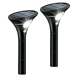 FlinQ Solarleuchten Außen Solar - 2 Stück - Weißes Licht - LED Wegleuchten Solar mit Bewegungsmelder - 2 Helligkeitsstufen - 1500 mAh Akku - IP65 Wasserdicht - Automatisch An/