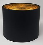Lampenschirm Zylinder Form Schwarz Stoff Gold Futter Handarbeit Verschiedene Größen Deckenanhänger - Tisch (25 cm Durchmesser 20 cm Höhe)