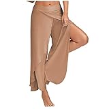 Kobilee Yogahose Damen Lang Weites Bein Hose Einfarbig Split High Stretch Übung Yoga Freizeithose Sommerhose Jogginghose Trainingshose Sp