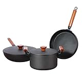 topfset 3PC Haushalts-Eisen-Topf-Kochsuppe-Topf-robuste feine Eisen-Topf-unbeschichtete Antihaft-Kochgeschirr für den Laden Camping-Küche p