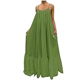 Träger Sommerkleid Für Damen - Spaghettiträger Kleid Damen Lang Locker Strandkleid Einfarbige Rückenfreies Kleid Boho Maxi Dress Sexy D