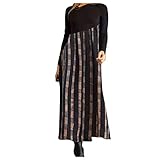 NINGSANJIN Maxi Kleider Damen Herbst Winter Freizeit Langarm Maxi Bohemian Print Kleid Laufstegmodell-Stil Kleid Fashion Abendkleid Winterkleider Damen Rundhals Dress Cocktailekleid (Schwarz, XXL)