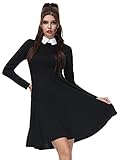 BesserBay Damen Halloween Kleid Langärmlig Panel Bubikragen Skater Kleid aus S