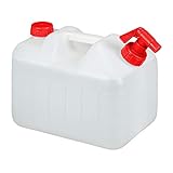 Relaxdays Wasserkanister mit Hahn, Schraubdeckel, Trinkwasserkanister Camping, 10l Tank, BPA-frei, Kunststoff, weiß