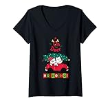 Damen Oh My Deer Funny Christmas Cats Driving The Christmas Tree T-Shirt mit V