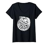 Damen Munin Rabe Vegvisir Wikinger Walhalla nordischer Kompass T-Shirt mit V