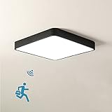 ZBYL Deckenleuchte mit Bewegungsmelder Schwarz LED Flur Deckenlampe mit Dämmerungssensor Moderne Quadrat Sensorlampe 24W Kaltweiß 6000K für Gang Treppe Veranda Balkon Ø30CM