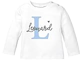 SpecialMe® Baby Langarmshirt mit Namen personalisiert Herz Initiale Anfangsbuchstabe Geschenk Geburt Junge Mädchen Bio-Baumwolle Jungen weiß 68/74 (4-9 Monate)