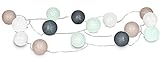 levandeo 15er Lichterkette LED Kugeln Lampions Baumwolle Grün Mintgrün Braun Weiß Cotton Girlande Deko Cottonb