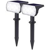 Solarlampen für Außen, 60 LED Solar Strahler Außen, IP67 Wasserdicht Wegeleuchten, 650lm, 3 Helligkeitsstufe Verstellbar für Bäume, Sträucher, Gartenweg, Rasen-2 Stück