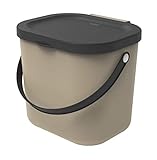 Rotho Albula Biomülleimer 6l mit Deckel und Henkel für die Küche, Kunststoff (PP) BPA-frei, cappuccino/anthrazit, 6l (23,5 x 20,0 x 20,8 cm)