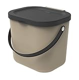 Rotho Albula Biomülleimer 6l mit Deckel und Henkel für die Küche, Kunststoff (PP) BPA-frei, cappuccino/anthrazit, 6l (23,5 x 20,0 x 20,8 cm)