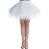 Noneayou Women Tutu Petticoat Skirt Elastic Waist Vintage Short Tulle Ballet Basic Skirt (White, Small)