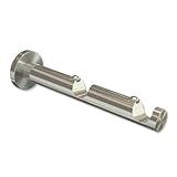 INTERDECO Gardinenstangen Träger (Doppel-Wandhalter), Edelstahl Optik 7,5 und 13,5 cm Abstand offen 2-läufig 16 mm Ø M