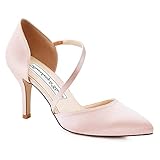 Duosheng & Elegant High Heel Pumps Thong Riemchen Hoch Spitze Zehen Satin Partei Abendschuhe Hochzeitsschuhe Brautschuhe Blush Gr. 40