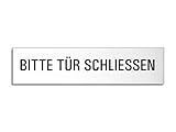 Türschild Bitte-Tür-schliessen | Melamin weiß beschichtet | Text schwarz | selbstklebend | 160 x 40 mm | Ofform Design | Nr.10115-MW