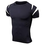 Celucke Laufshirt Herren Kompressionsshirt Funktionsshirt, Streifen Details Einfarbig Rundhals Kurzarm Fitness T-Shirt Performance Männer Trainingsshirt Sportshirt Kompression Compression S
