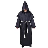 Myir JUN Mönch Robe Kostüm Mönch Priester Gewand Kostüm mit Kapuze Mittelalterliche Kapuze Herren Mönchskutte (Schwarz, Small)