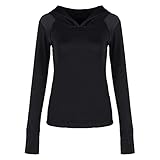 Trainings-Langarm-Kapuzenshirt FüR Frauen,Sport-Laufshirt-Oberteile,LäSsiges, Atmungsaktives Mesh-Yoga-Oberteil In Reiner Farbe (M,Schwarz)