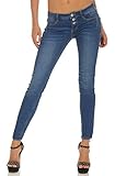 Sublevel Damen Slim Leg Stretch Jeans LSL-338 Röhre mit sichtbarer Knopfleiste, schmales Bein Dark Blue Skinny S