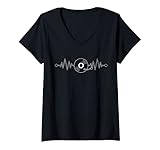 Damen Herzschlag Schallplatte Vinyl Disk Jockeys Retro Tonträger T-Shirt mit V