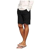 JIOJIO Strand Leinenshorts für Herren, Herren Freizeithosen Strandshorts Baumwolle und Leinen Kurze Hose Einfarbig Knielänge Strand-Shorts Sommer Dünn Cargohose mit 2 Seitentaschen und Tunnelzug