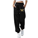 Dwevkeful Jogginghose Damen Gummibund Jogginghose Lustige Weihnachtshose Funny 3D Print Weihnachts Hose High Waist Freizeithose Lang Bequem Loose Haremshose mit Tasche Sporthose L