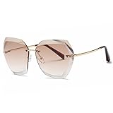 kimorn Sonnenbrillen für Frauen Übergroße randlose Diamant-Schneidlinse Klassisch Eyewear AE0534 (Gold&Braun, 65)