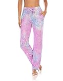 DIBAOLONG Damen-Yogahose, weites Bein, bequemer Kordelzug, lockere Passform, für Lounge, Laufen, Workout, Leggings - - M