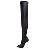 Sexy Spitze Zehen Stiletto Overknee Stiefel für Damen, Stretch Leder Metallabsatz Oberschenkel hohe Stiefel für Damen-Black||42