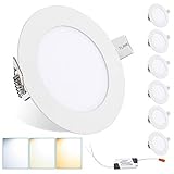 Lospitch 10er Set LED Einbaustrahler Ultra flach 230V 3W 3 Farben in 1, 3200k/4500k/6500k warmweiß Kaltes Natur Light IP44 25mm Einbautiefe Mini Slim Decken Spot [Energieklasse A++]