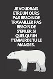 Je voudrais etre un ours pas besoin de travailler pas besoin de s'epiler si quelqu'un t'emmerde tu le manges.: Carnet de notes;6×9 pouces; 110 pages lignées;Blanc Sur Noir;Cadeau Pour Collèg