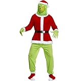 STTTBD Grünes Fell Monster Weihnachtskostüm Neujahr Weihnachtskostüm Herren Weihnachtsmann Kostüm 7 Stück A,S