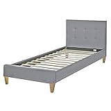 Homestyle4u 1986, Polsterbett 90x200 Grau Bettgestell mit Lattenrost Bett Einzelb