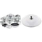 Silit Achat Kochtopfset 10-teilig, Kochtopf Set mit Glasdeckel, Edelstahl teilmattiert, Induktion Töpfe Set & Pfannen- Topfdeckel 28 cm, Glasdeckel mit Metallknauf, Deckel für Töpfe &