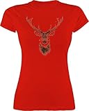 Hipster - Hirsch Pixel - XXL - Rot - trachtenshirt Frauen - L191 - Tailliertes Tshirt für Damen und Frauen T-S