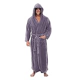 Velours Bademantel Herren Extra Lang Flauschig Samt mit Kapuze Morgenmantel Winter Kimono Nachtwäsche Mit Gürtel und Tasche Teddy Fleece Bath Robe Einfarbig Plüsch Warm Hausmantel Casual Pyj