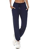 Jogginghose Damen Lang Sporthose Baumwolle Trainingshose Sweathose Fitness Freizeithosen Loose Laufhosen mit Tunnelzug und Seitentaschen Marineblau M
