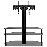 RFIVER Universal TV Ständer 110 cm breit für 32-65 Zoll Fernsehständer Rack Fernsehtisch Glas Tisch Fernsehschrank Eckschrank Möbel Ecke Schwenkbar Höhenverstellbar mit 3 Platten Schw