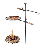 Schwenkbarer Lagerfeuergrill,Verstellbarer Lagergrill Heavy Duty Grillrost mit Erdspieß Kurbel,Mehrzweck-Kochausrüstung für Camping BBQ