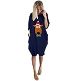 JYSDZSE Frauen Brief Drucken Baggy Blusenkleid Rundhals Langarm Casual T-Shirt Top Weihnachten Pullover Tops Plus Size, M|c-blau, Einheitsgröß