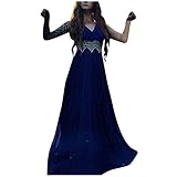 RMH Mode Abendkleid Chic Damen Cocktailkleid Große Größe Rock Lange Ärmel Partykleid Vintage 50er Jahre Kleid Trapez Kleid Spitze Schwarz, 22-Blau, XXL