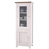MÖBEL IDEAL Vitrine Weiß Braun Landhausstil Breite 65 x Höhe 179 x Tiefe 45 cm Schrank Byron aus recyceltem M