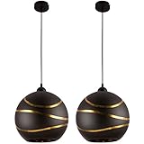 Pendelleuchte Glas Hängelampe Kugel schwarz Esszimmerlampe hängend, Blattgold Optik Metall, 1x E27, DxH 30 x 120 cm, 2er S